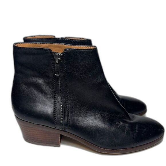 J.CREW Reagan Black Leather Zip Casual Ankle Booties Boots Womens Size 8 Minimal - Picture 1 of 7